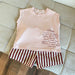 Sommarklädset med Randiga Shorts + T-shirt – Tula Unisex, Rosa/Brun, Bomull, Storlek 0–8 år