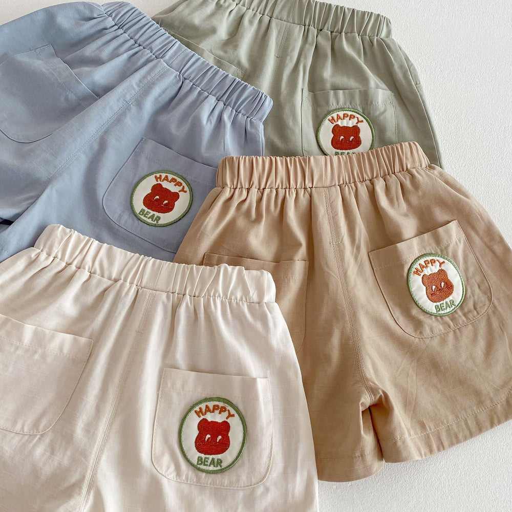 Kortbyxa med Björn – Lino Shorts Unisex, Brun/Grön/Beige/Blå, Bomull, Storlek 0–5 år