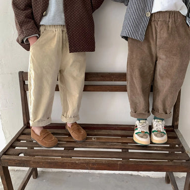 Byxa med Ribbor och Resår – Niamey Pojkar, Beige/Brun, Bomull, Storlek 0–7 År