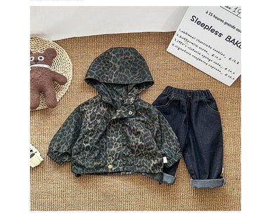 Vindjacka med Leopardmönster och Huvud – Savanna Flickor, Brun/Svart, Polyester, Storlek 0–5 År
