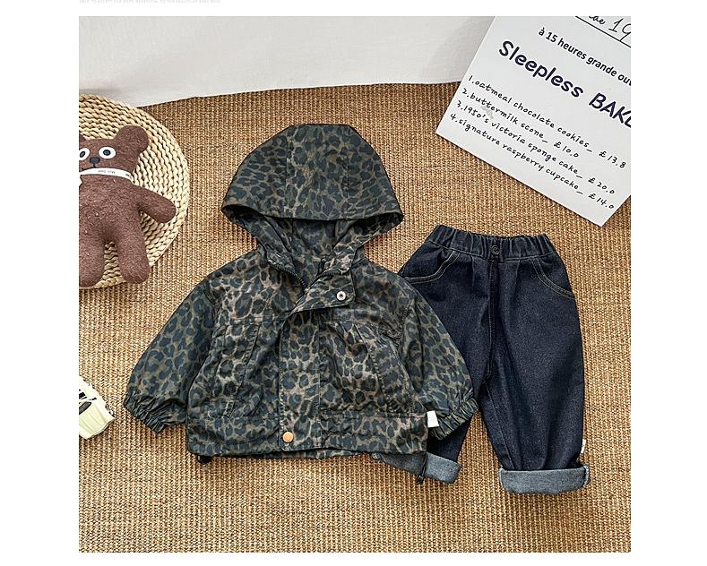 Vindjacka med Leopardmönster och Huvud – Savanna Flickor, Brun/Svart, Polyester, Storlek 0–5 År