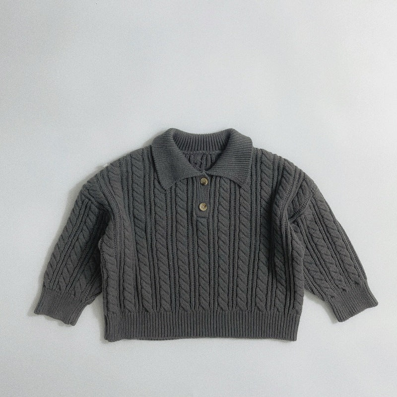 Stickad Tröja med Flätmönster – Pyi Unisex, Beige/Grå, Bomull, Storlek 0–6 år