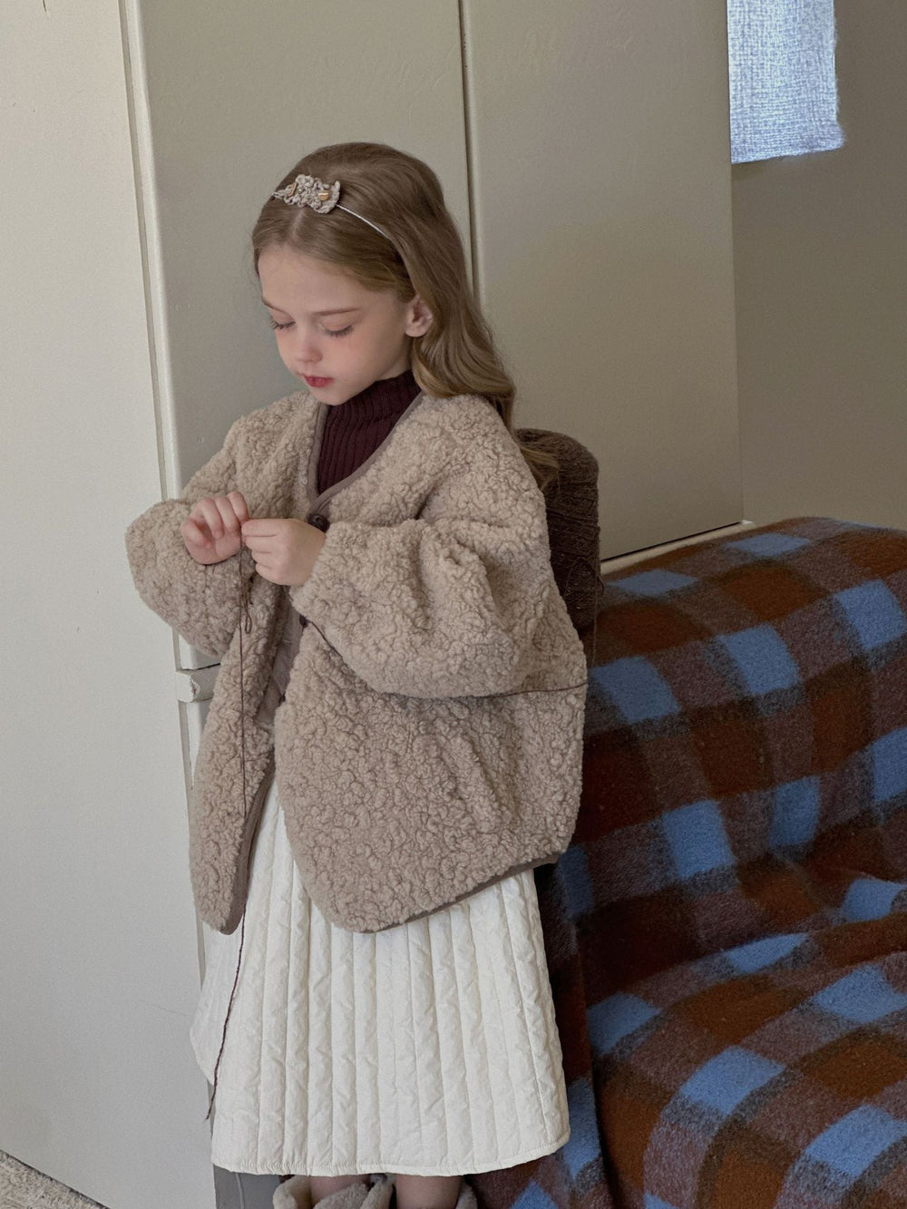 Teddyjacka – Noa Teddy Västdesign Flickor, Beige, Bomull, Storlek 2–7 år