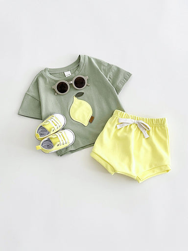 Sommarklädset T-shirt med Citron + Shorts Jogging – Baby, Småbarn, Förskolebarn, Grön/Gul, Bomull, Storlek 0–3 år
