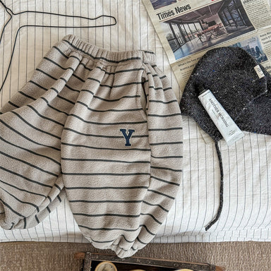 Randig Joggingbyxa – Mjuk som en Kram Unisex, Blå/Grå/Beige, Bomull, Storlek 0–6 år