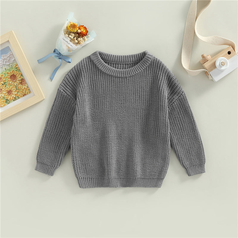 Stickad Tröja – Amba Unisex, Vit/Svart/Blå/Rosa/Grön/Grå/Brun, Bomull, Storlek 0–6 år