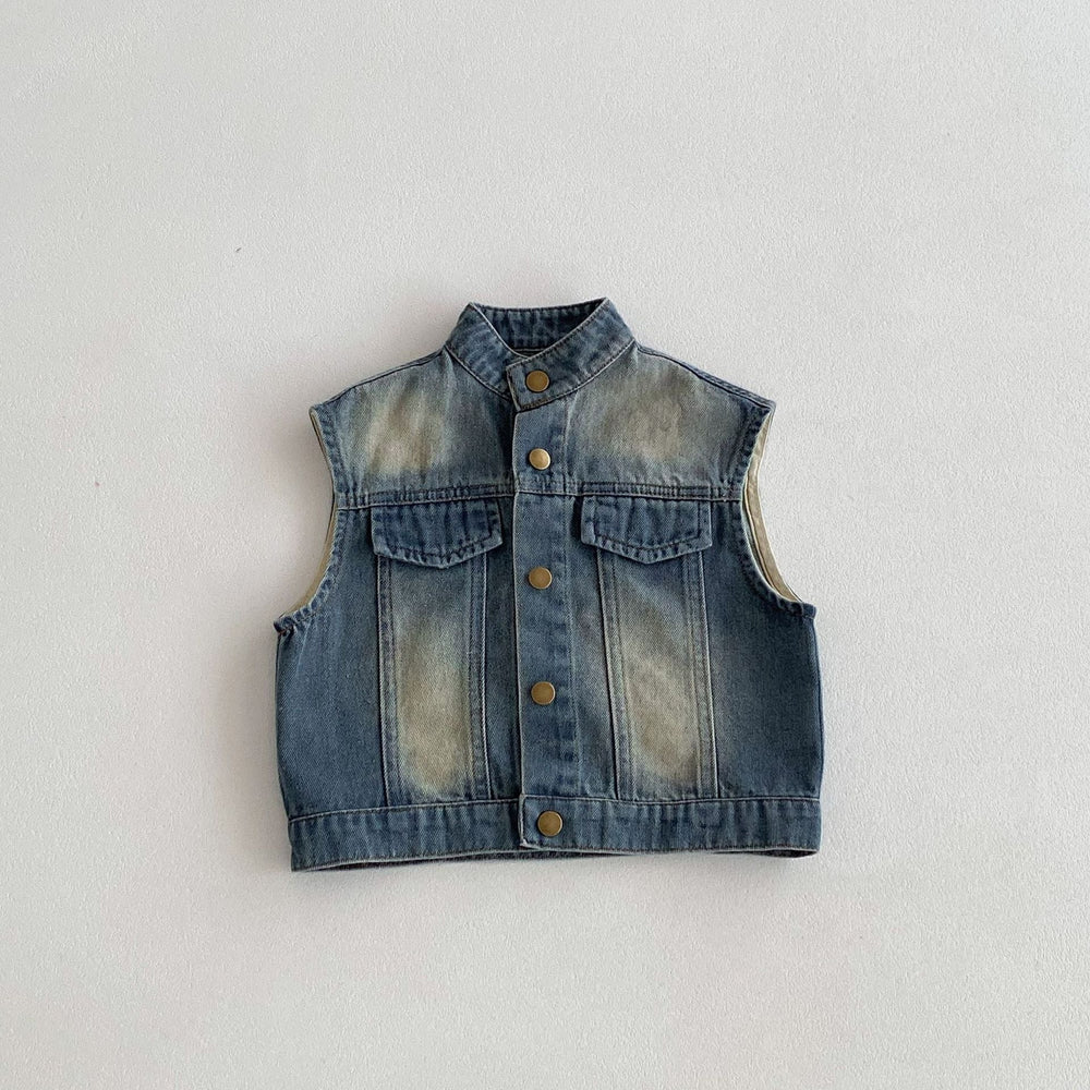 Jeansväst med vintage-tvätt – Denim Rebel Unisex, Blå, Bomull, Denim, Storlek 0–6 år