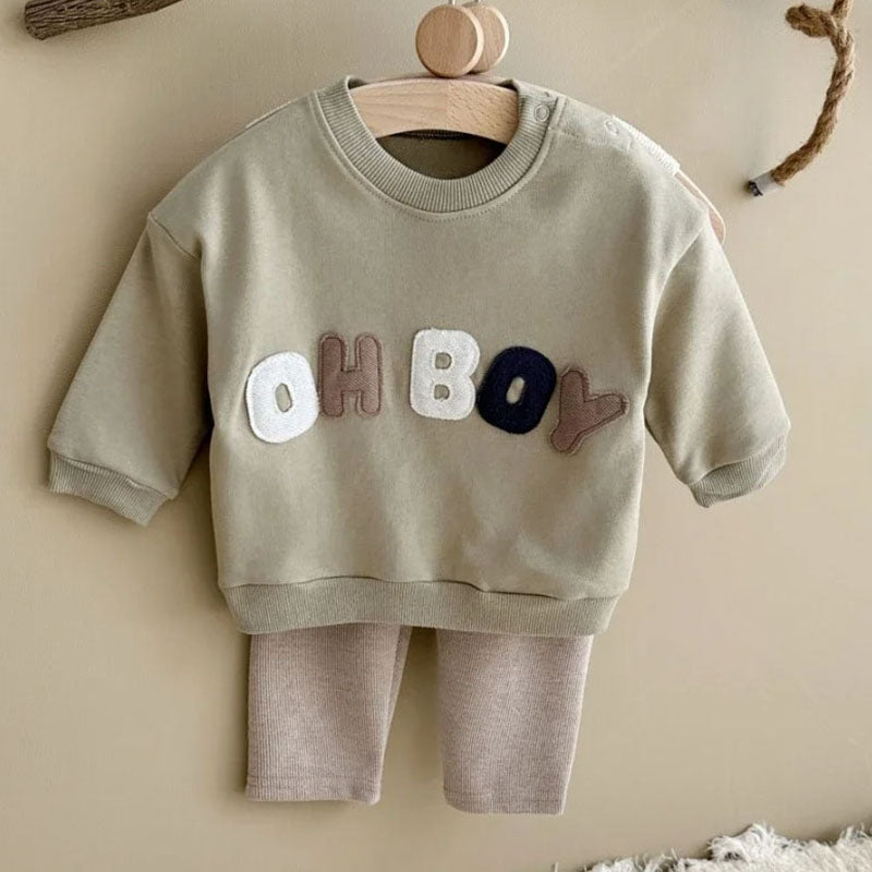 Klädset med leggings och tröja – LittleNomad Pojkar, Beige/Brun/Grön, Bomull, Storlek 0–3 år