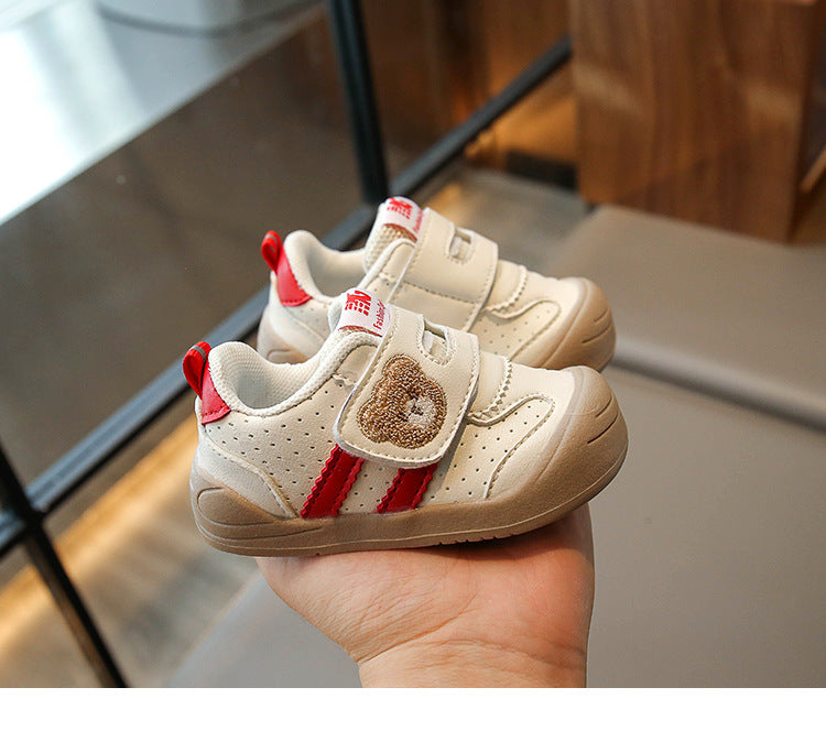 Sneaker med Kardborre – Björn Unisex, Khaki/Svart/Röd, Storlek 16–25