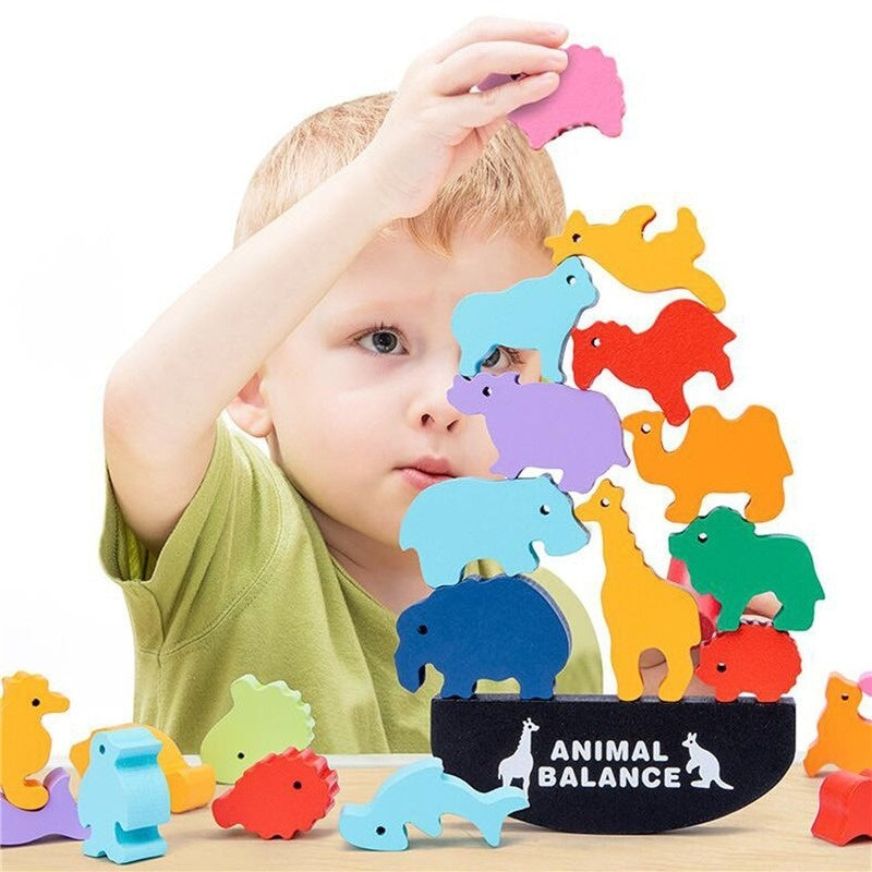 Montessori Djur Stapla – Kreativt Balansspel, Trä, Pedagogiskt, Finmotorik, 2+ år
