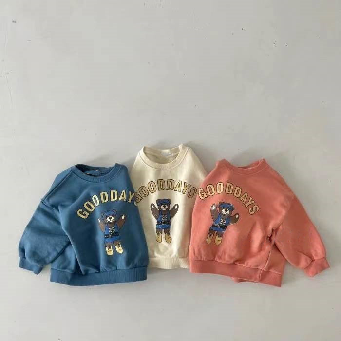 Tröja med björntryck – GoodDays Unisex, Blå/Orange/Vit, Bomull, Storlek 0–2 år