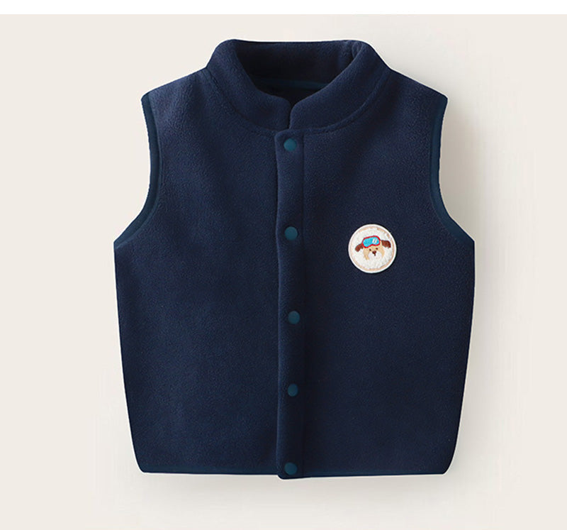 Väst med Emblem – Woef Unisex, Brun/Blå/Rosa/Vit, Fleece, Storlek 1–5 år