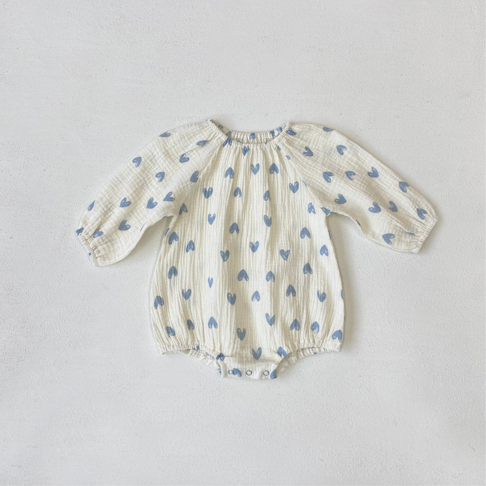 LittleBlue Hearts Babyromper 0–2 år | 100 % Bomull, Lång ärm, Hjärtmönster | Bekväma babykläder