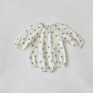 LittleBlue Hearts Babyromper 0–2 år | 100 % Bomull, Lång ärm, Hjärtmönster | Bekväma babykläder