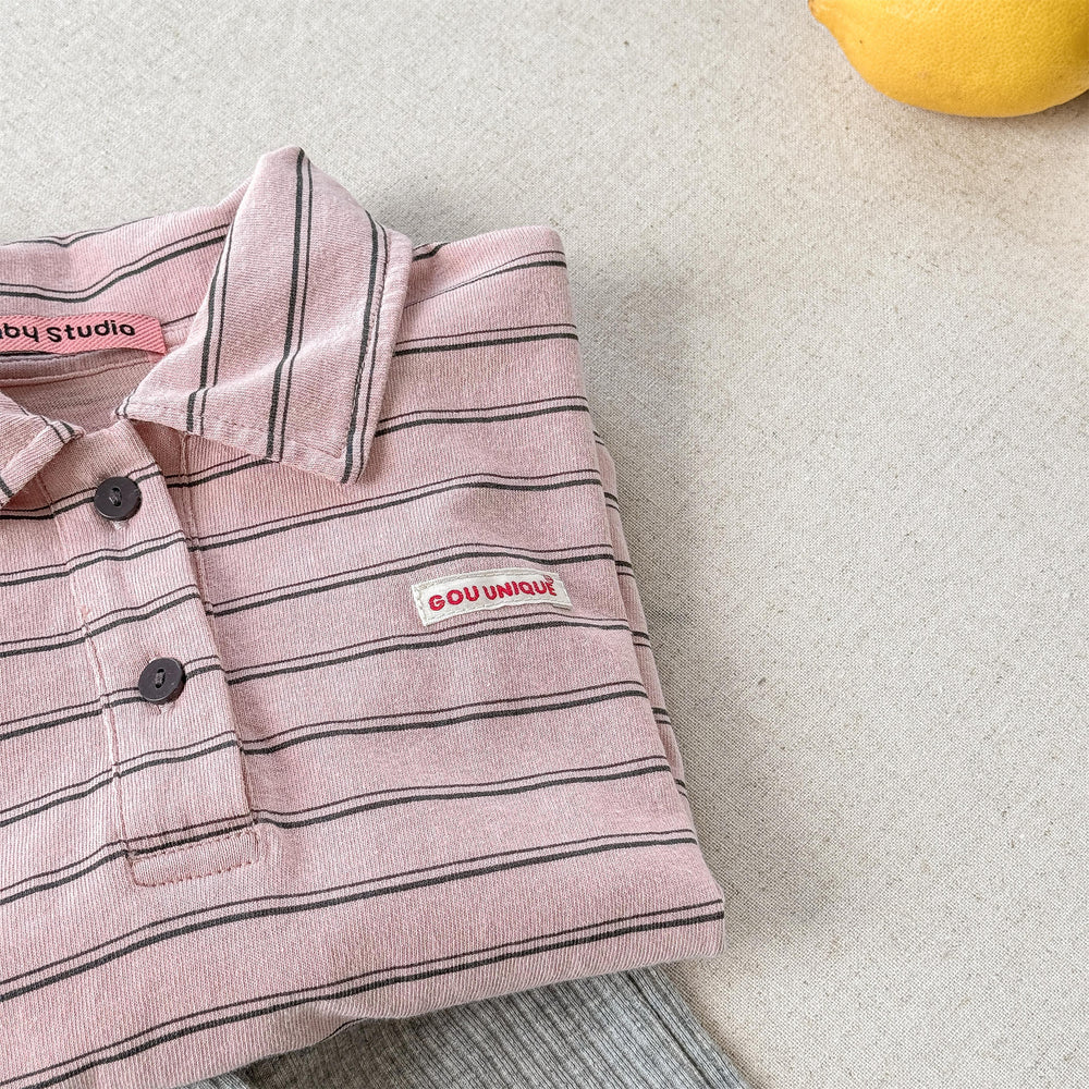 OWA Polo Stripe Unisex Barntröja 0–6 år | Randig pikétröja – Bomull