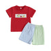 Schooltrain Sommarsätt för Pojkar | Röd T-shirt med Tågmönster & Randiga Shorts | Bomull & Polyester | 2–6 år | Somrig Lekoutfit