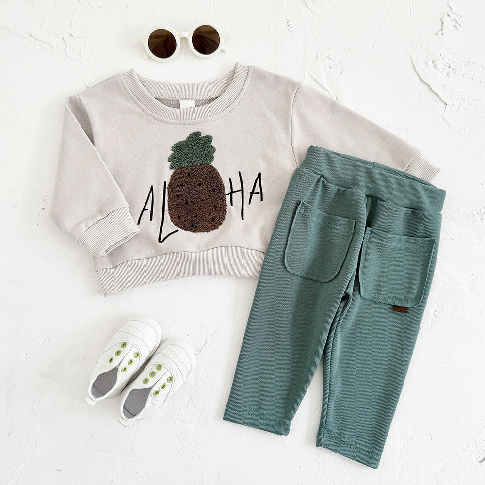 Träningsdräkt med ananas – Aloha Adventure Unisex, Beige/Grön, Bomull, Storlek 0–3 år