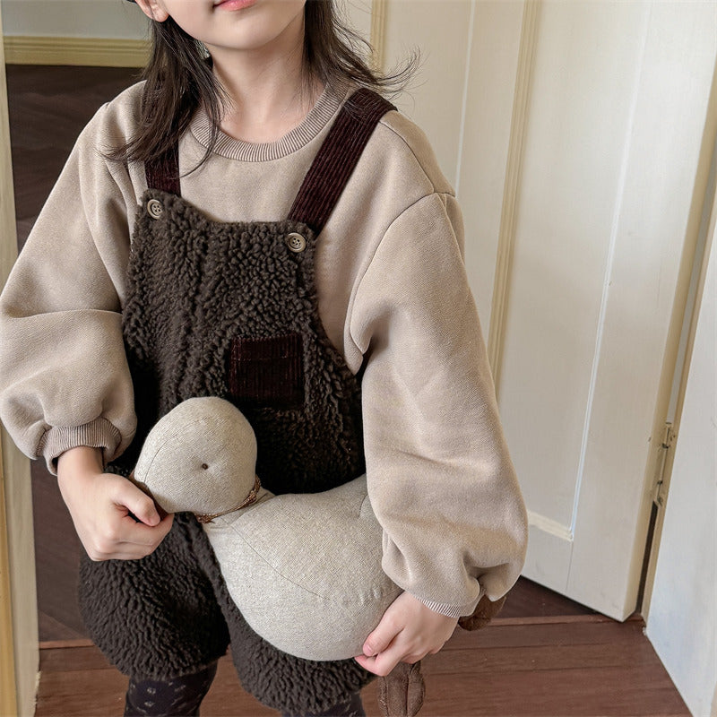 Hängselbyxor – Cozy Cubs Flickor, Beige/Brun, Bomull, Storlek 0–6 år