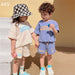 Sommarset med Shorts och T-shirt – CaffèKids Unisex, Blå/Beige, Bomull, Storlek 0–6 år