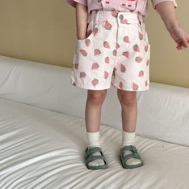 Kortbyxa med Jordgubbar – Baby, Småbarn, Förskolebarn, Barn – Rosa, Bomull, Storlek 0–8 år