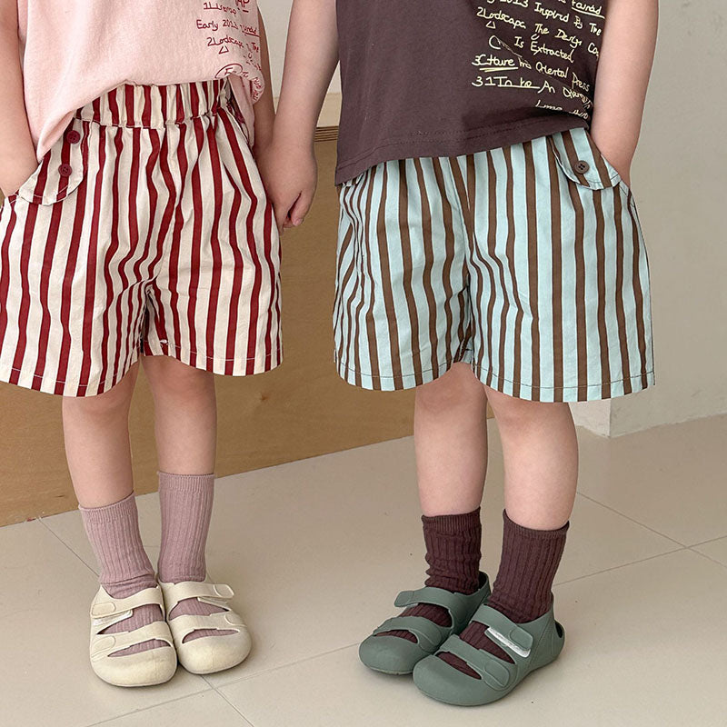 Sommarklädset med Randiga Shorts + T-shirt – Tula Unisex, Rosa/Brun, Bomull, Storlek 0–8 år