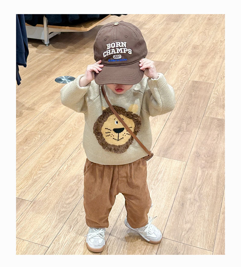 Tröja med Lejon – Lio Tröja Unisex, Beige/Grå, Bomull, Storlek 0–3 år