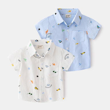 Holiday Button-Up Skjorta för Barn – Somrig bomullsskjorta med lekfulla tryck | Storlek 2–6 år