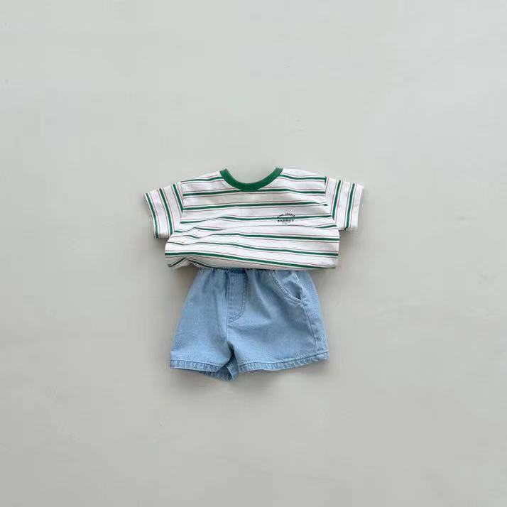 Mini Energy Baby T-shirt – Randig bomullströja med texttryck | Unisex | Storlek 0–3 år