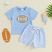 Touchdown Sommerset för Pojkar | T-shirt med Rugbyboll & Ljusblå Shorts | Bomull & Polyester | 6 mån–4 år | Sportig Babyoutfit