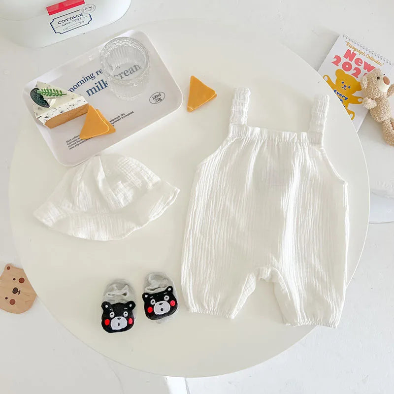 Baby Bear Set – Andningsbart Sommarset med Romper och Solhatt för Bebisar 3–24 månader