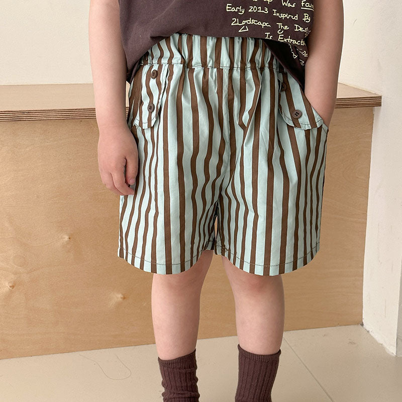 Sommarklädset med Randiga Shorts + T-shirt – Tula Unisex, Rosa/Brun, Bomull, Storlek 0–8 år