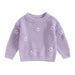 Stickad Tröja med Blommor – Flickor, Beige/Grön/Grå/Lila/Rosa, Bomull, Storlek 0–6 år