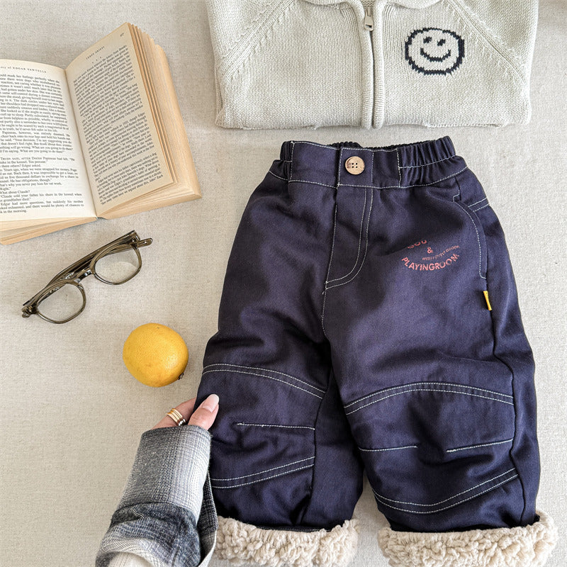 Byxa med Fleecefoder – Little Explorer Unisex, Blå/Grön/Randig, Bomull, Storlek 0–6 år