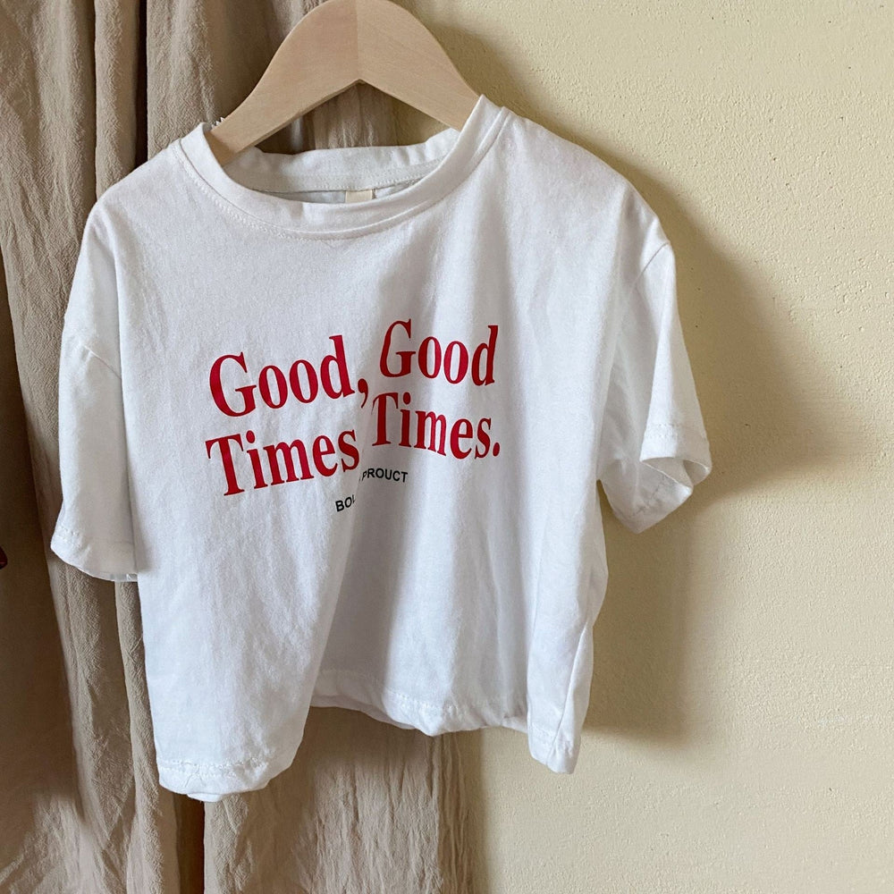T-shirt med "Good Times"-tryck – Lumi & Loom Unisex, Brun/Vit, Bomull, Storlek 0–8 år