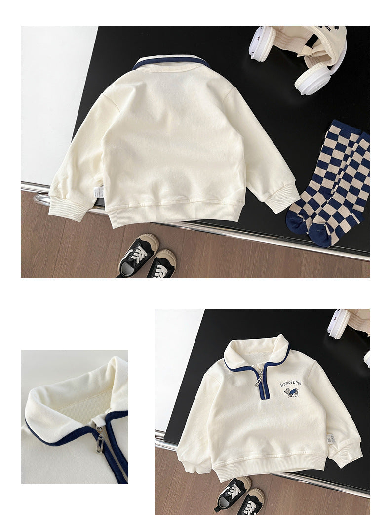 Sweatshirt i Vintage-stil – Happiness Unisex, Vit, Bomull, Storlek 0–4 år