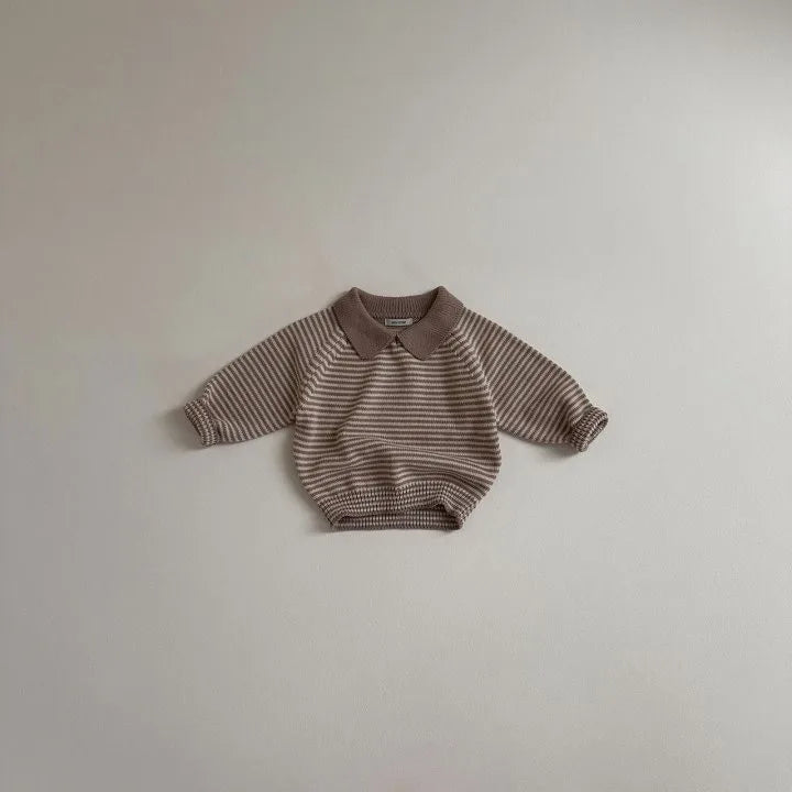 Randig Pikétröja – Kabu Unisex, Svart/Brun/Vit, Bomull, Storlek 0–6 år