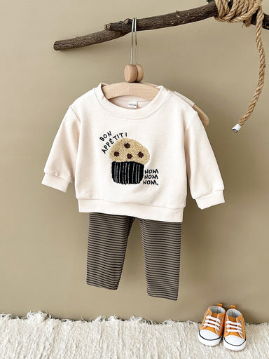 Klädset med Leggings och Tröja Muffin – Nom Nom Unisex, Beige, Bomull, Storlek 0–3 år