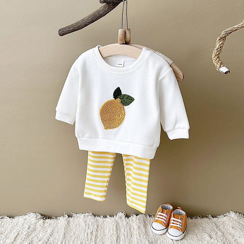 Set med leggings och tröja – BerryBabe Flickor, Rosa/Gul/Grön, Bomull, Storlek 0–3 år