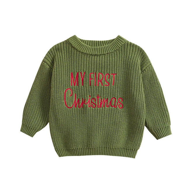Jultröja – Min Första Jul Unisex, Grön/Röd/Khaki/Vit, Bomull, Storlek 0–2 år