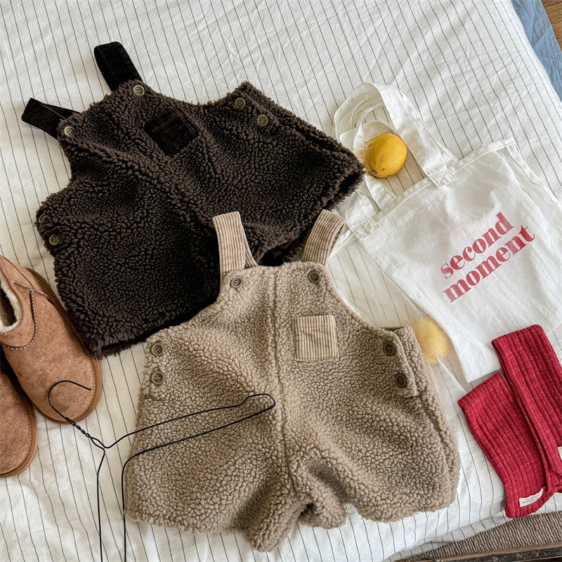 Hängselbyxor – Cozy Cubs Flickor, Beige/Brun, Bomull, Storlek 0–6 år