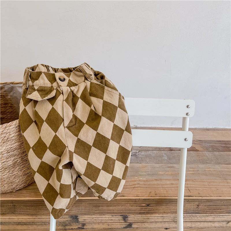 Rutig Byxa – Checkmate Unisex, Svart/Brun, Bomull, Storlek 0–6 År