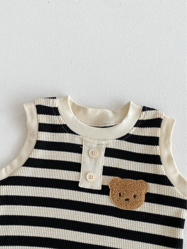 Randigt sommarset med linne och shorts med björn – Baby Småbarn, Brun/Svart/Röd/Grå, Storlek 0–3 år