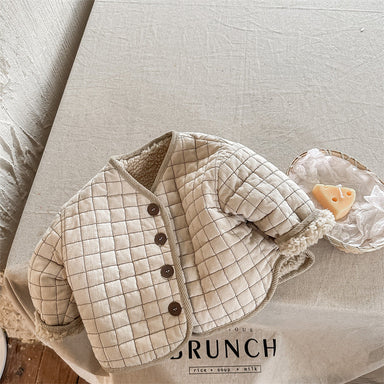 TeddySoft Vadderad Babyjacka Unisex | Vinterjacka 1–6 År | Varm Bomullsjacka med Knäppning & Rutmönster