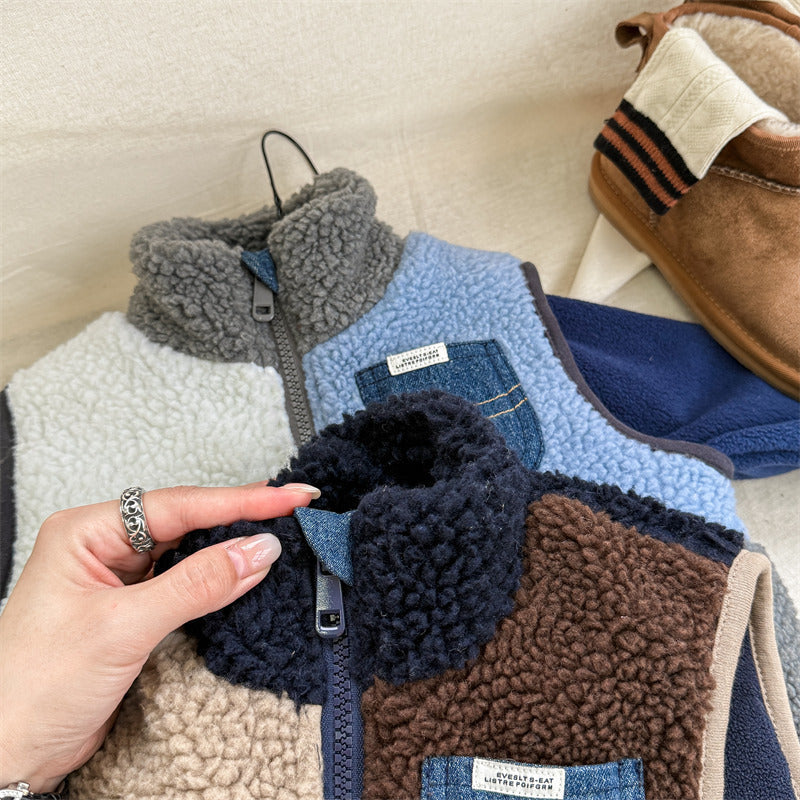 Fleeceväst – Cozypocket Väst Unisex, Blå/Grå, Bomull, Storlek 0–6 år