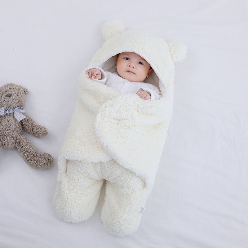 Omlottfilt med björnöron – Baby, Beige/Blå/Rosa/Vit, Fleece, Bomull