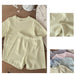 Unisex sommarset i ribbad bomull för baby och småbarn – T-shirt + shorts – Bomull – Little Loom – Gul, Grå, Blå, Rosa, Grön – Storlek 0–4 år