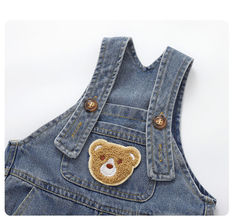 Hängselbyxa med Björn – TeddyDenim Jeansoverall Unisex, Blå, Bomull, Denim, Storlek 0–5 år