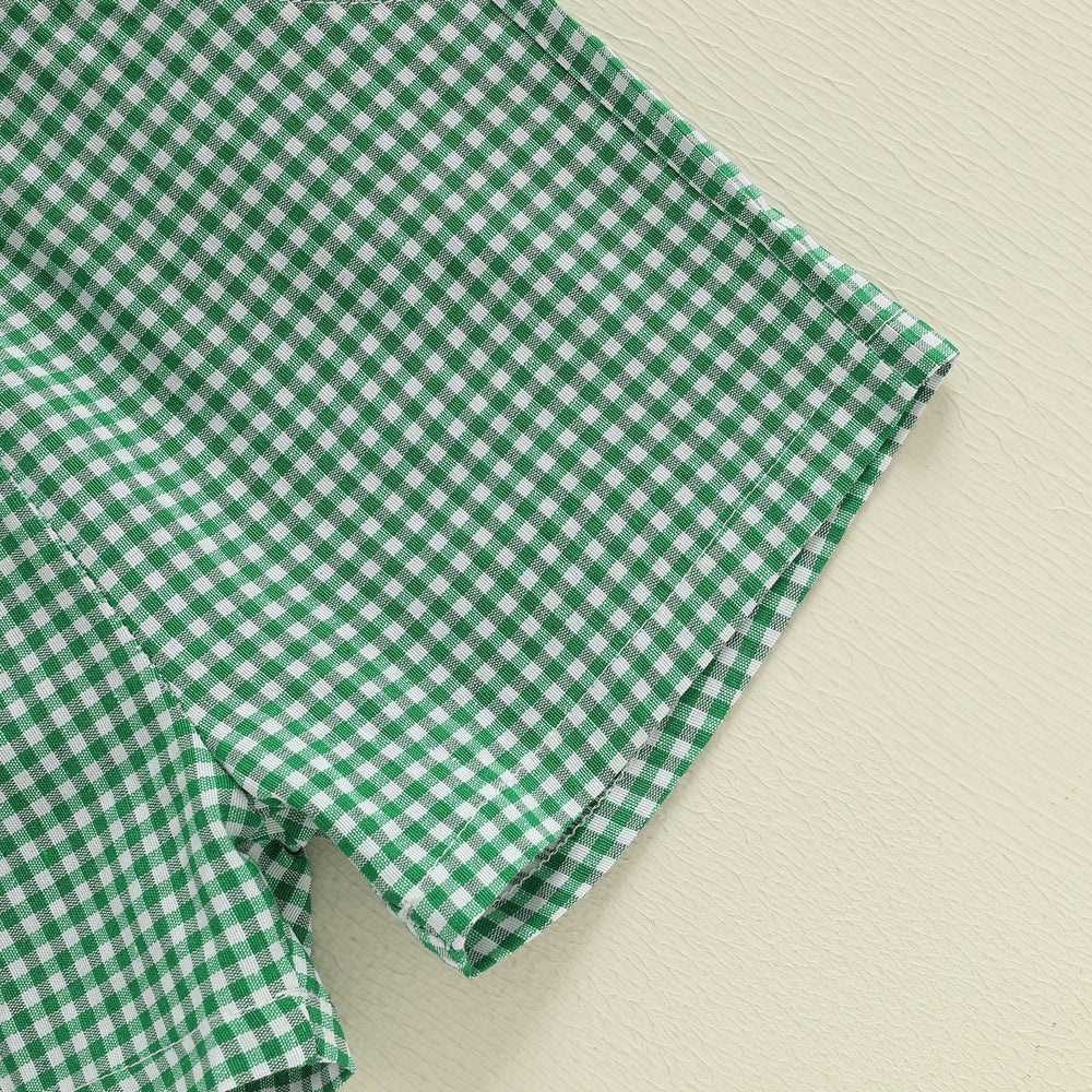 SailAway Sommarsätt för Pojkar | T-shirt med Segelbåt & Grön Rutig Shorts | Bomull & Polyester | 6 mån–4 år | Somrig Outfit för Småbarn