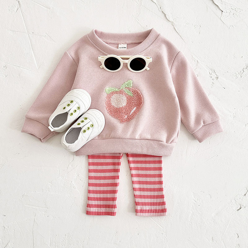 Set med leggings och tröja – BerryBabe Flickor, Rosa/Gul/Grön, Bomull, Storlek 0–3 år