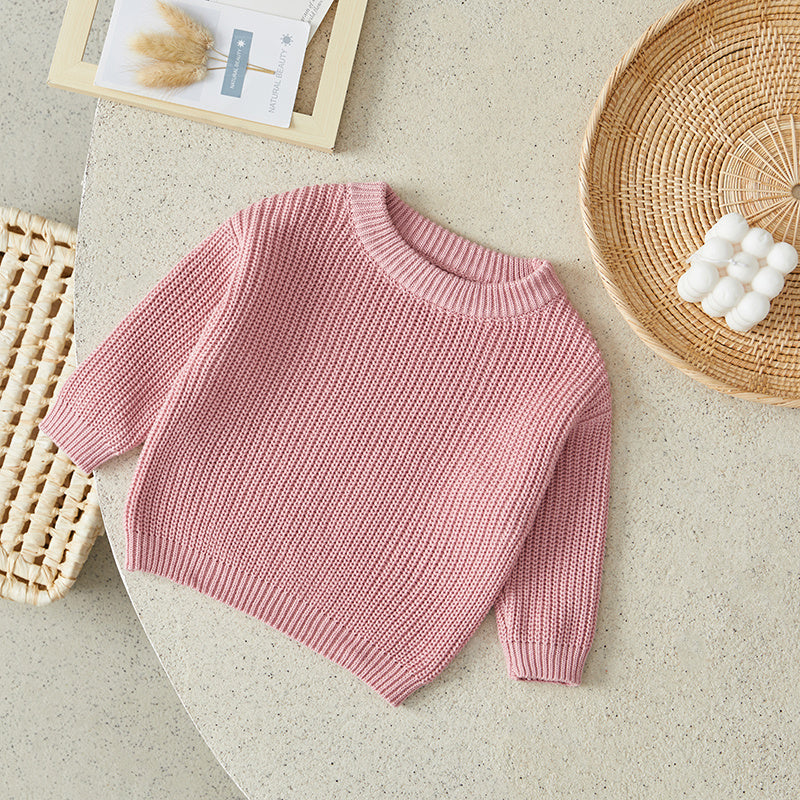 Stickad Tröja – Amba Unisex, Vit/Svart/Blå/Rosa/Grön/Grå/Brun, Bomull, Storlek 0–6 år